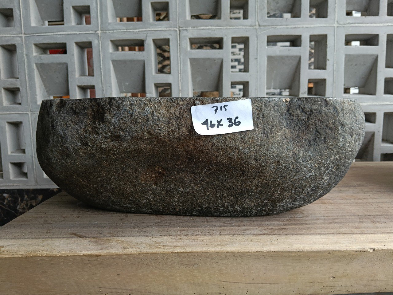 Front view of 6715-4636 natural river rock vessel sink, large organic shape
