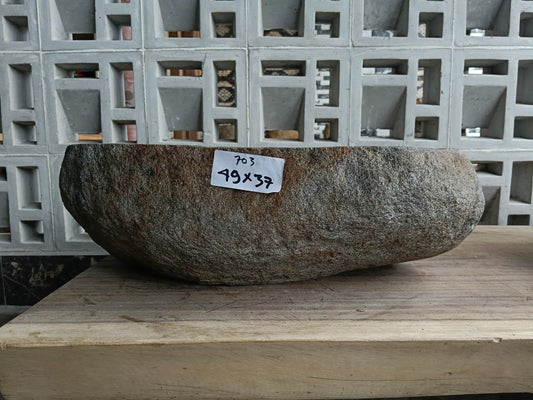 Front view of 6703-4937 natural river rock vessel sink, large organic shape
