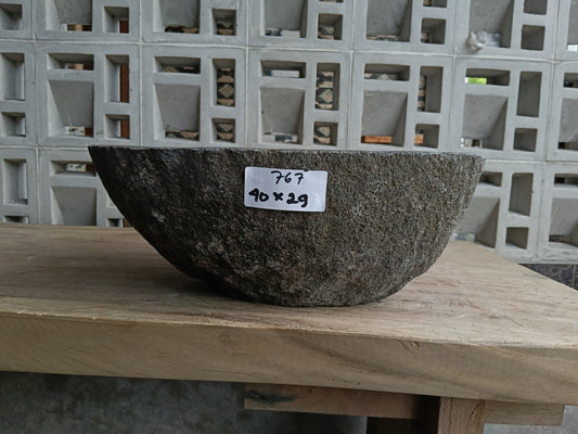 Front view of 6767-4029 natural river rock vessel sink, elongated organic shape
