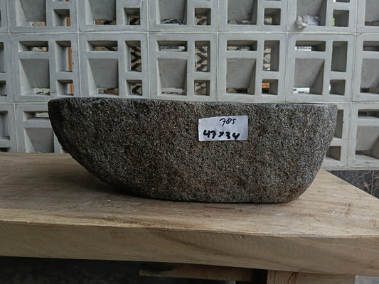Front view of 6785-4734 natural river rock vessel sink, rounded rectangle shape
