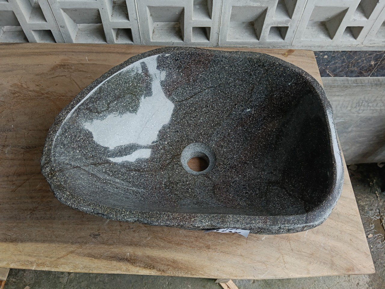 Top view of 6785-4734 dark graphite river stone sink, polished interior

