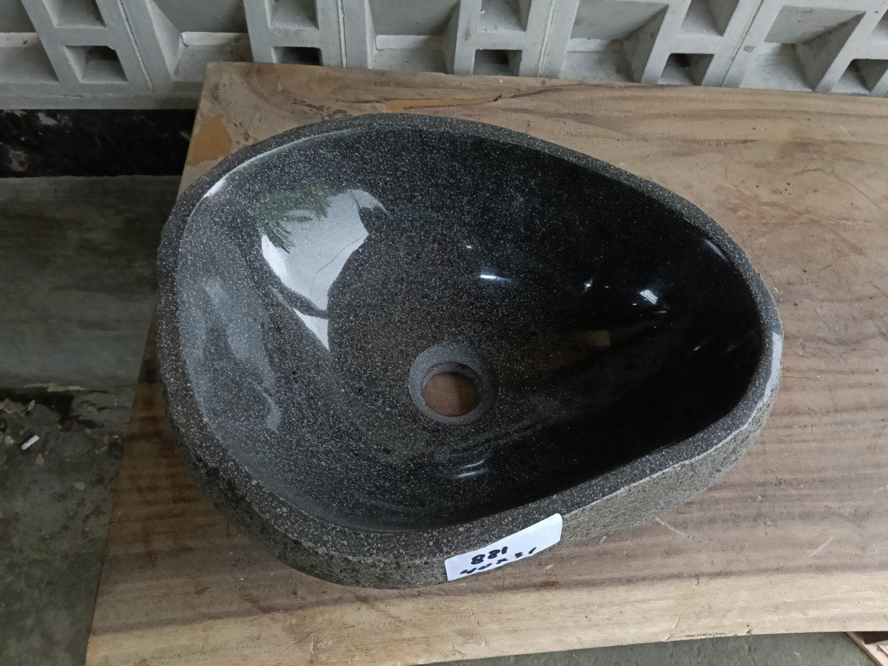 Top view of 6881-4031 dark graphite river stone sink, polished tear-drop interior
