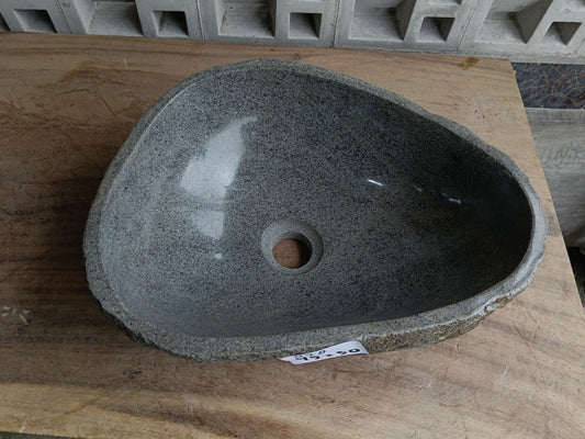 Top view of 6878-4930 light gray river stone sink, polished tear-drop interior
