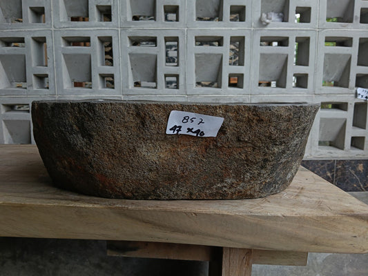 Front view of 6857-4736 natural river rock vessel sink, organic oval-rectangle shape
