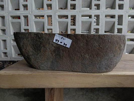 Front view of 6821-4934 natural river rock vessel sink, organic triangle-oval shape
