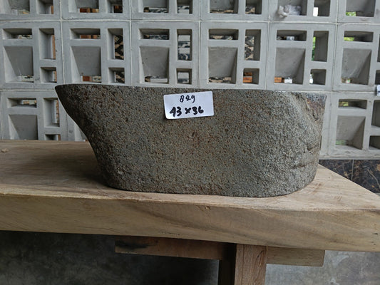 Front view of 6829-4336 natural river rock vessel sink, organic triangular oval shape
