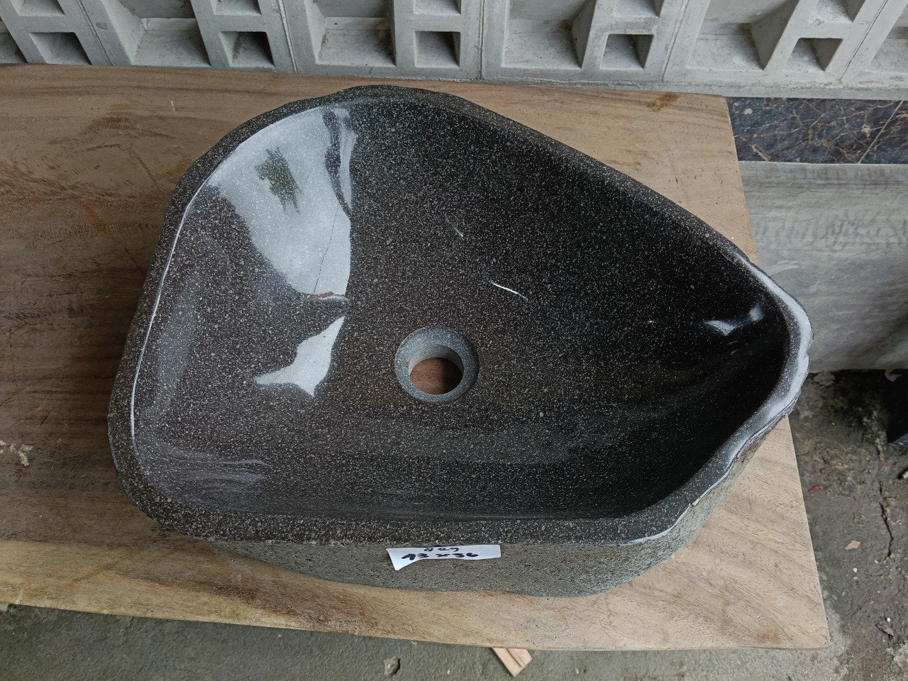 Top view of 6829-4336 dark graphite river stone sink, polished interior
