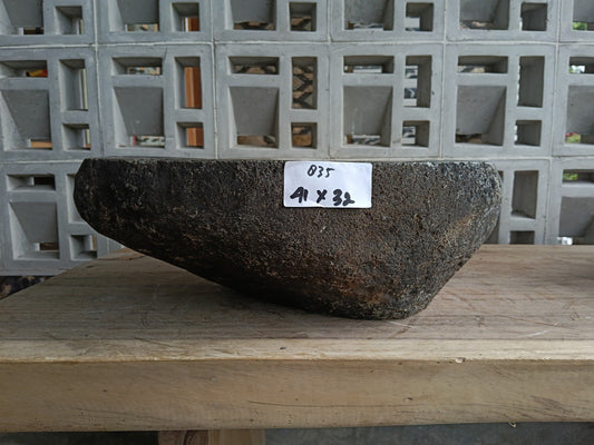 Front view of 6835-4132 natural stone vessel sink, rounded rectangle shape
