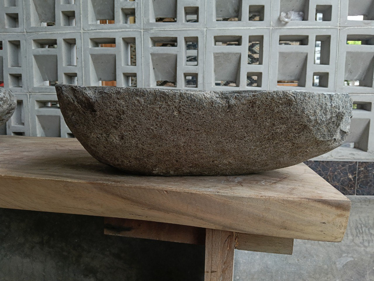 Back view of 6803-4835 natural river stone basin — textured exterior surface
