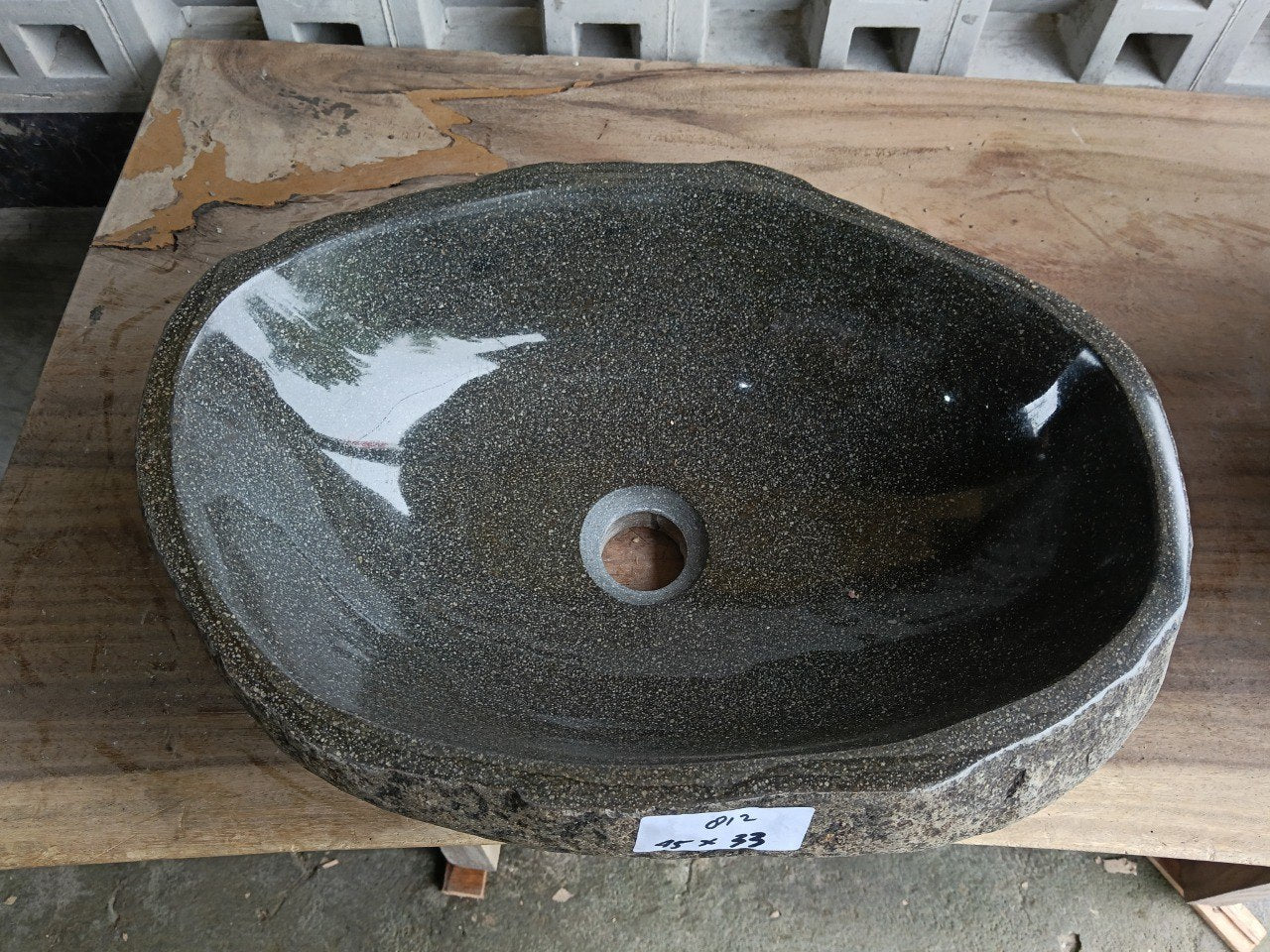 Top view of 6812-4533 graphite river stone sink — handcrafted natural stone
