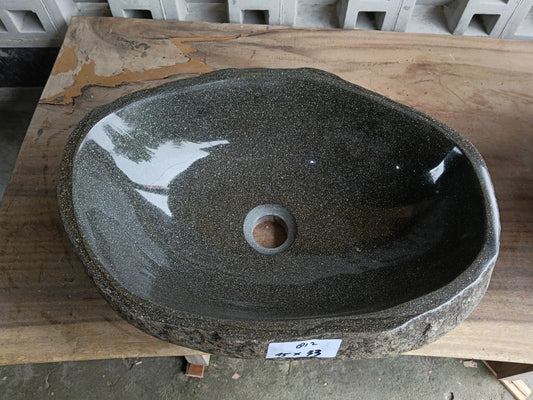 Top view of 6812-4533 graphite river stone sink — handcrafted natural stone
