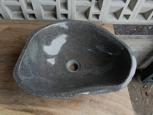 Top view of 6845-4436 gray-white river stone sink — handcrafted natural stone

