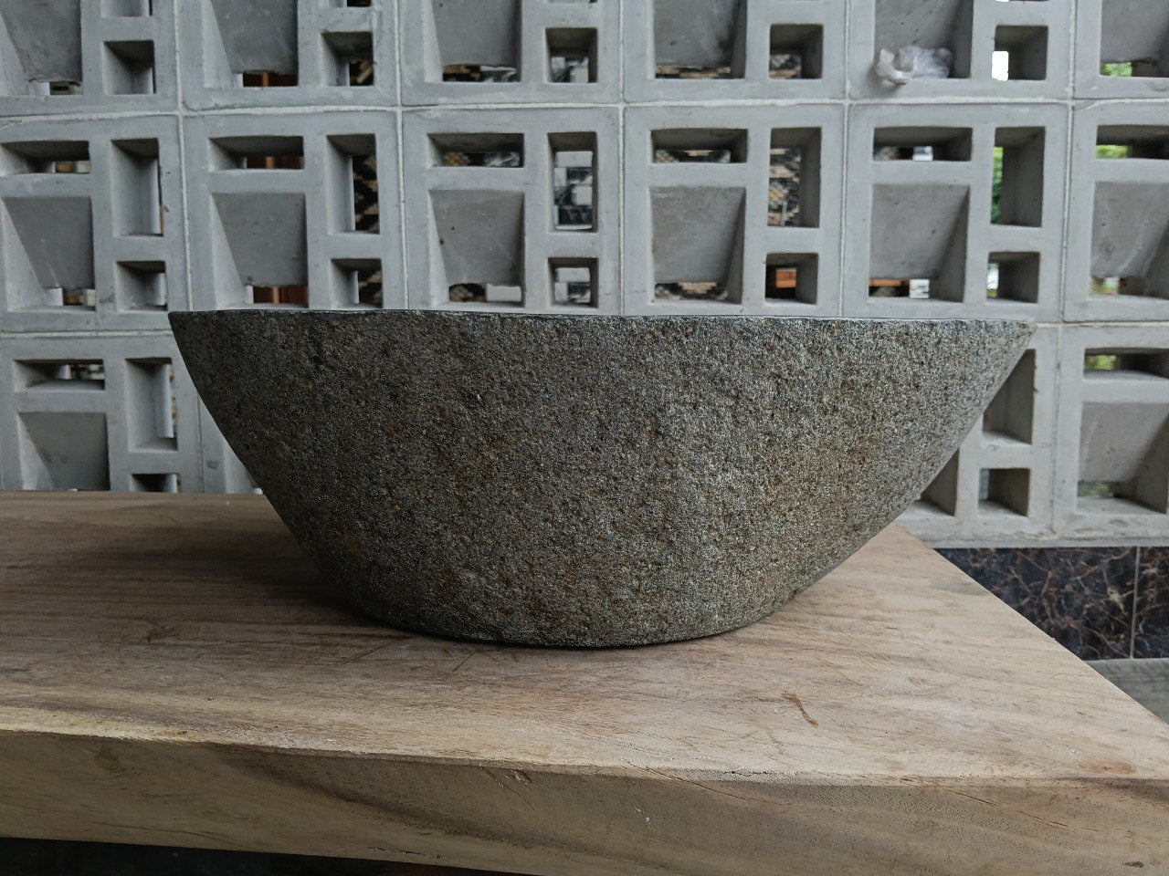 Back view of 6685-4939 natural river stone basin — textured exterior surface
