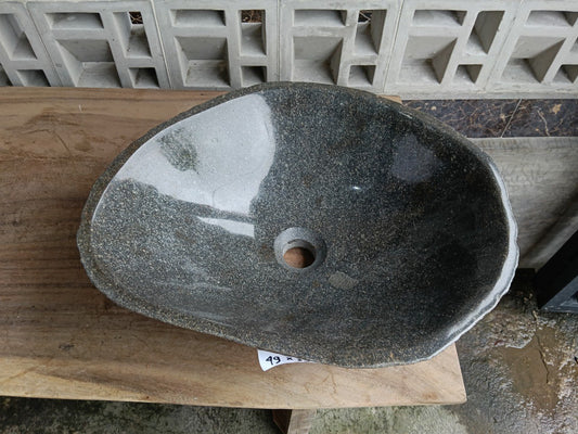 Top view of 6685-4939 gray-white river stone sink — handcrafted natural stone
