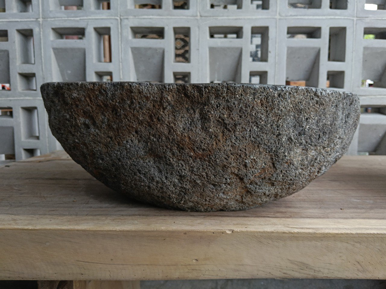 Back view of 6692-4135 natural river stone basin — textured exterior surface
