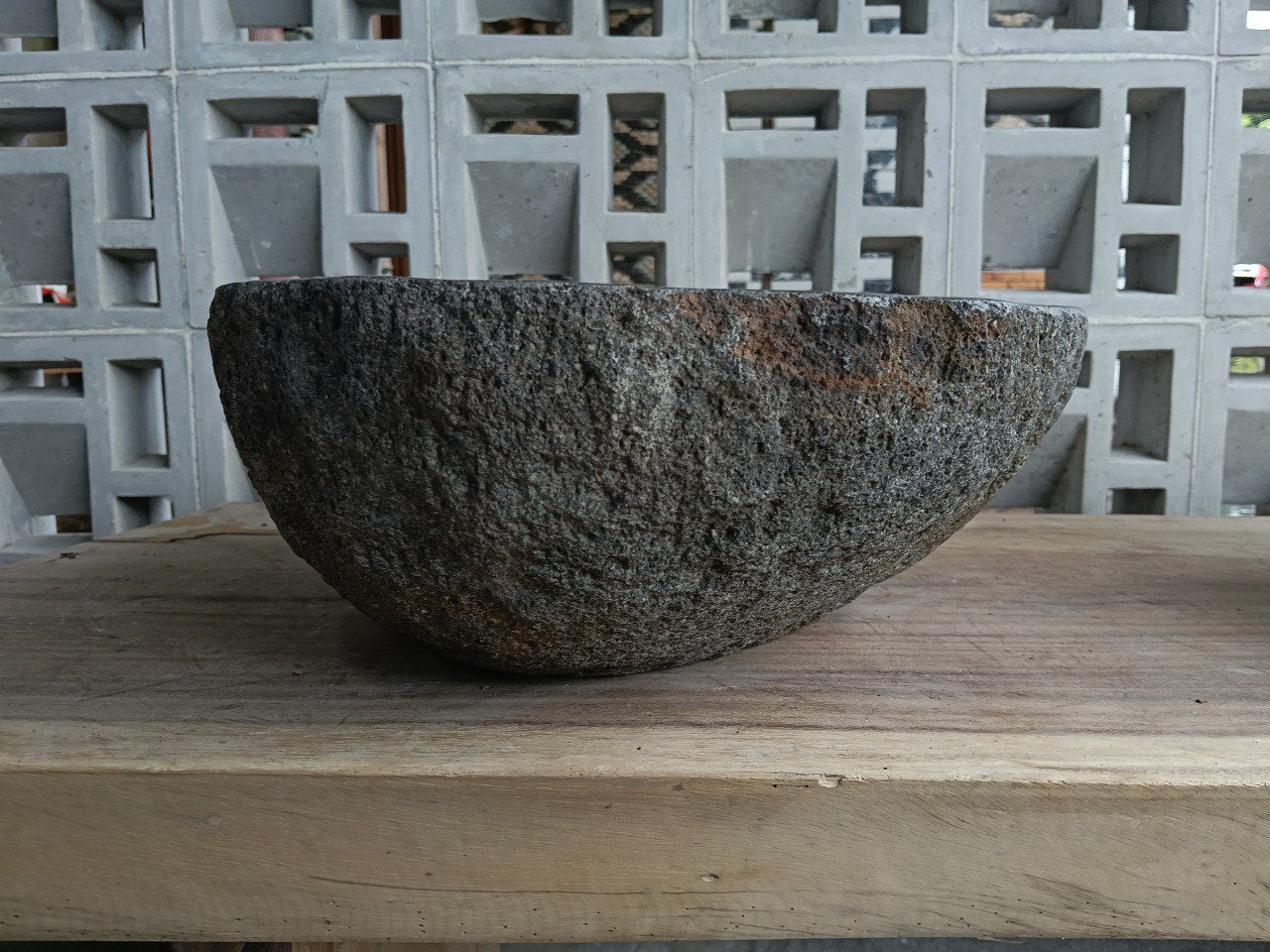 Right side of 6692-4135 handcrafted river stone vessel — natural stone texture
