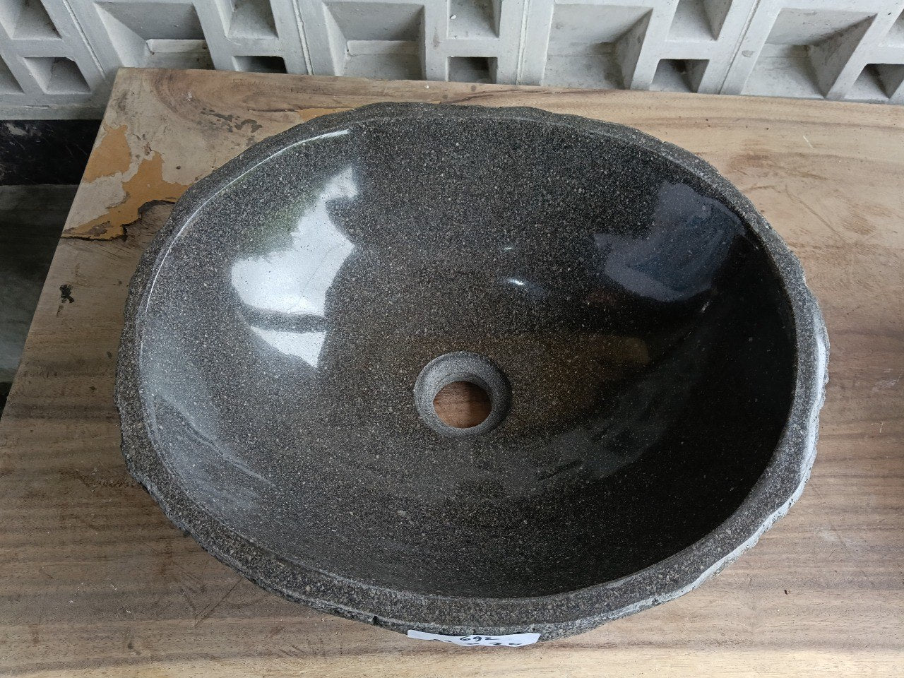 Top view of 6692-4135 graphite river stone sink — handcrafted natural stone
