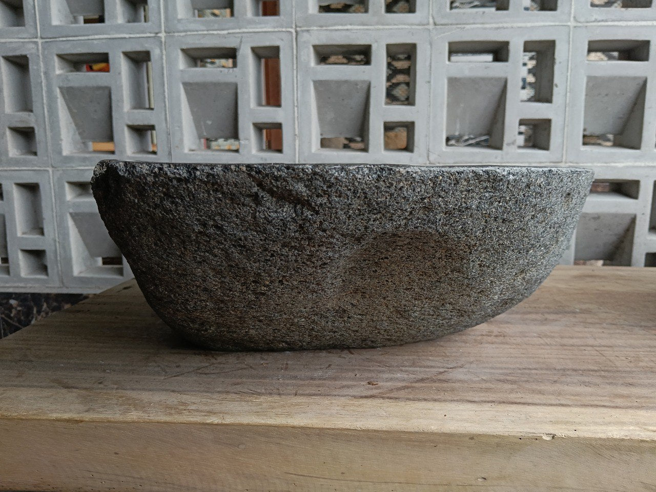 Back view of 6699-4539 natural river stone basin — textured exterior surface
