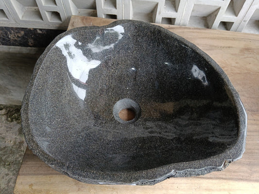 Top view of 6699-4539 gray-white river stone sink — handcrafted natural stone
