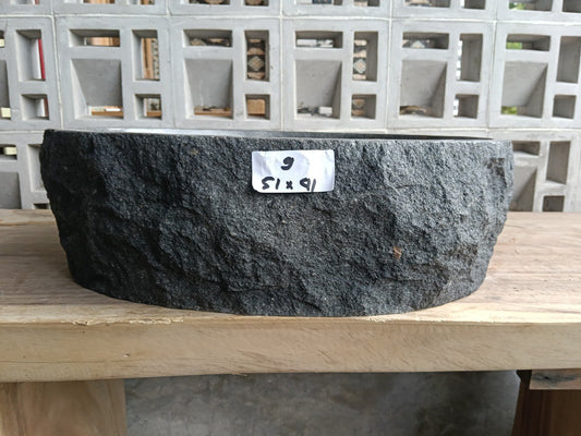 Front view of handcrafted oval andesite bathroom sink
