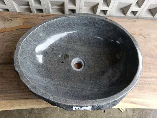 Top view of oval dark gray andesite stone sink ndz6009-5141
