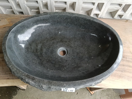 Top view of oval dark gray andesite stone sink ndz6021-6645

