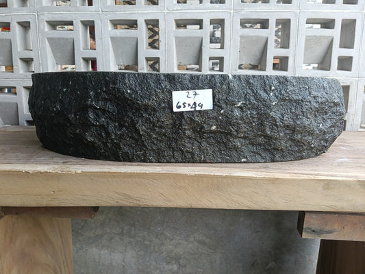 Front view of handcrafted oval andesite bathroom sink
