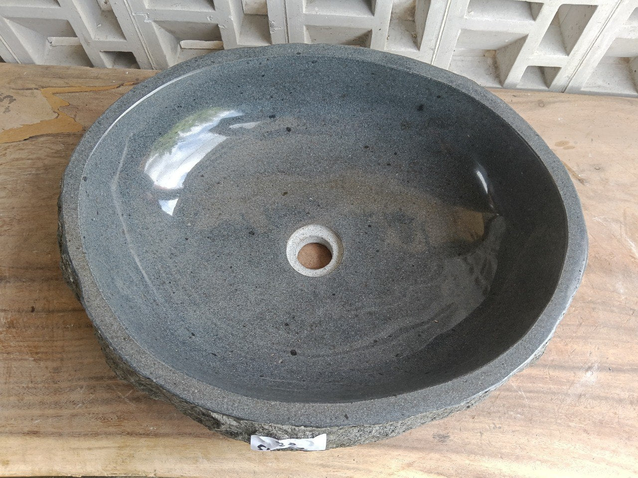 Top view of oval light gray andesite stone sink ndz6030-5142
