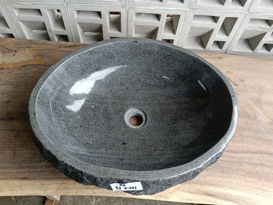 Top view of oval dark gray andesite stone sink ndz6010-5141
