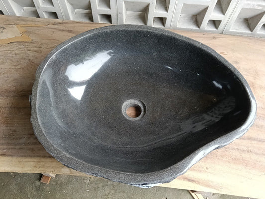 Top view of oval dark gray andesite stone sink ndz6011-5241
