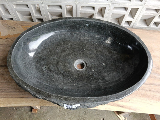 Top view of large oval dark gray andesite stone sink ndz6013-6547
