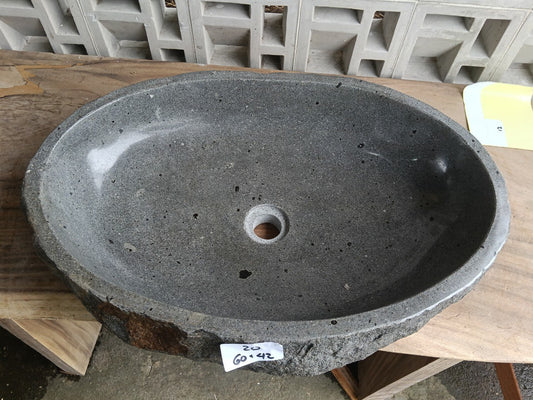 Top view of oval dark gray andesite stone sink ndz6020-6042
