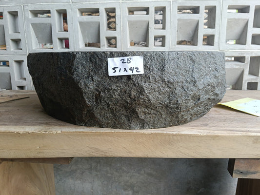 Front view of handcrafted oval andesite bathroom sink
