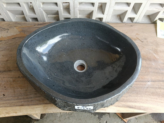 Top view of oval dark gray andesite stone sink ndz6028-5142
