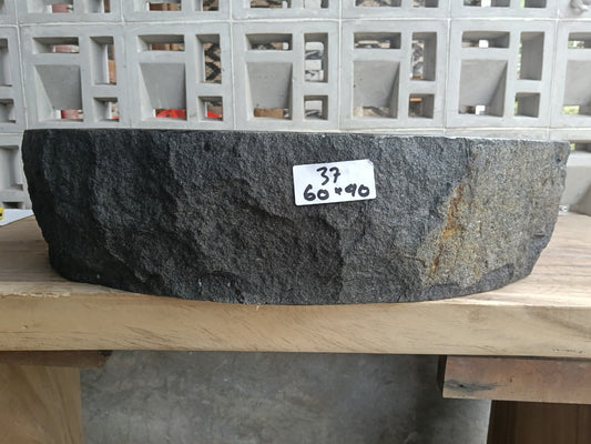 Front view of handcrafted oval andesite bathroom sink

