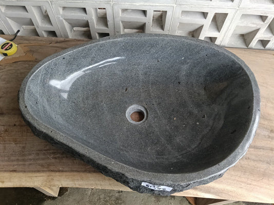 Top view of asymmetrical oval dark gray andesite stone sink ndz6038-6144
