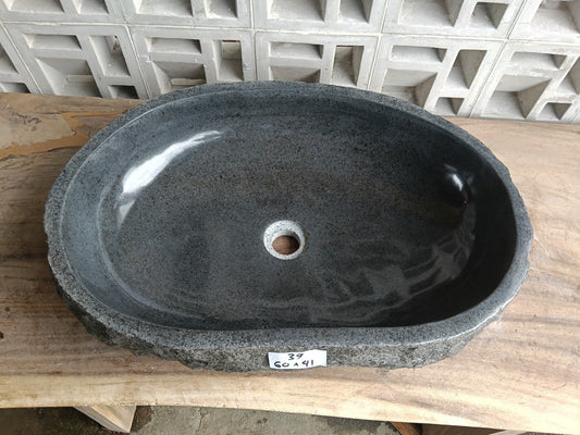 Top view of elongated oval dark gray andesite stone sink ndz6039-6041
