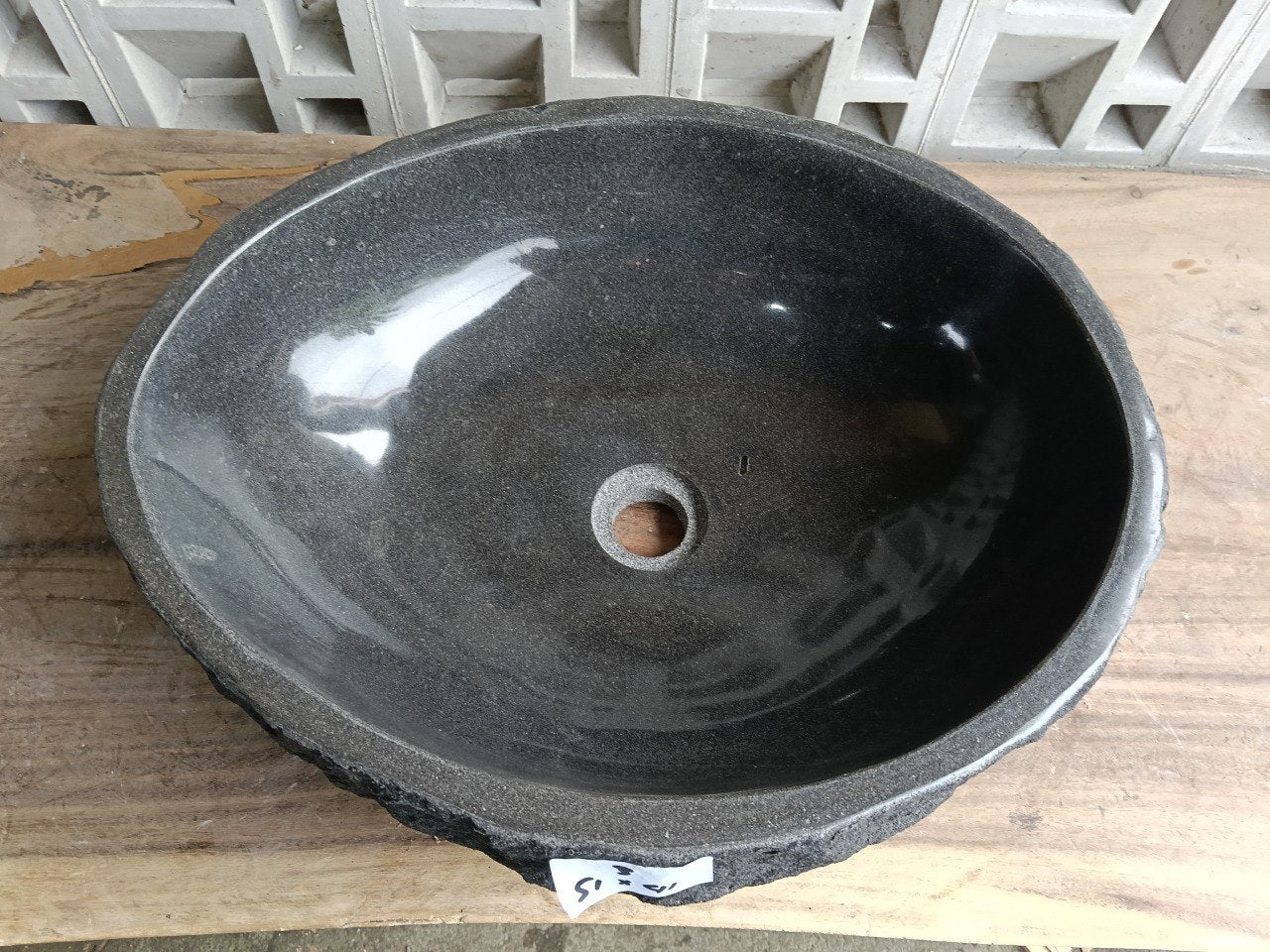 Top view of oval dark gray andesite stone sink ndz6003-5141
