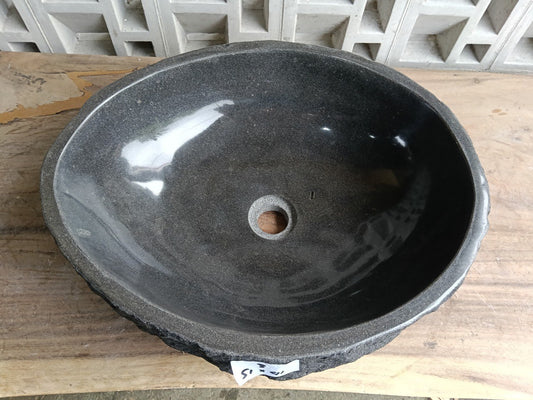 Top view of oval dark gray andesite stone sink ndz6003-5141
