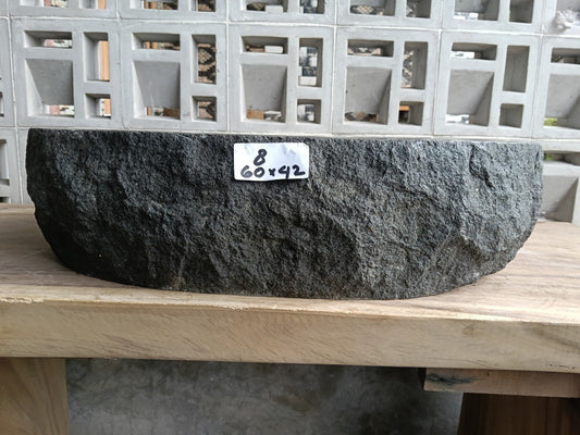 Front view of handcrafted oval andesite bathroom sink
