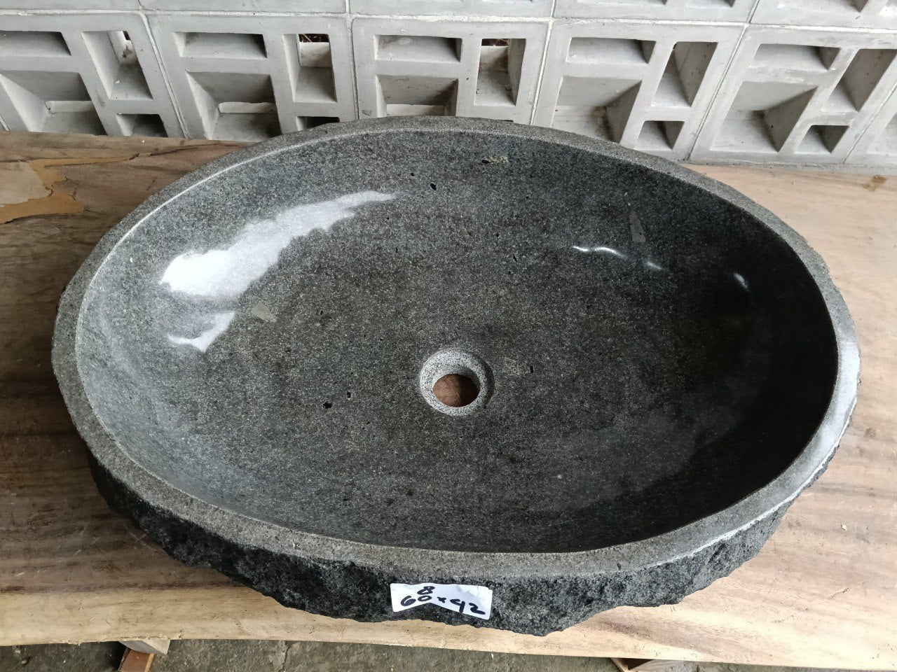 Top view of oval dark gray andesite stone sink ndz6008-6042
