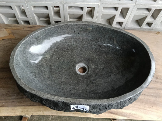 Top view of oval dark gray andesite stone sink ndz6008-6042
