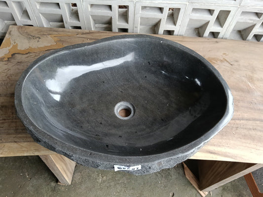 Top view of asymmetrical oval dark gray andesite stone sink ndz6017-6043
