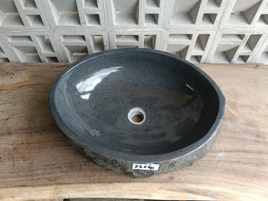 Top view of oval dark gray andesite stone sink ndz6029-5241
