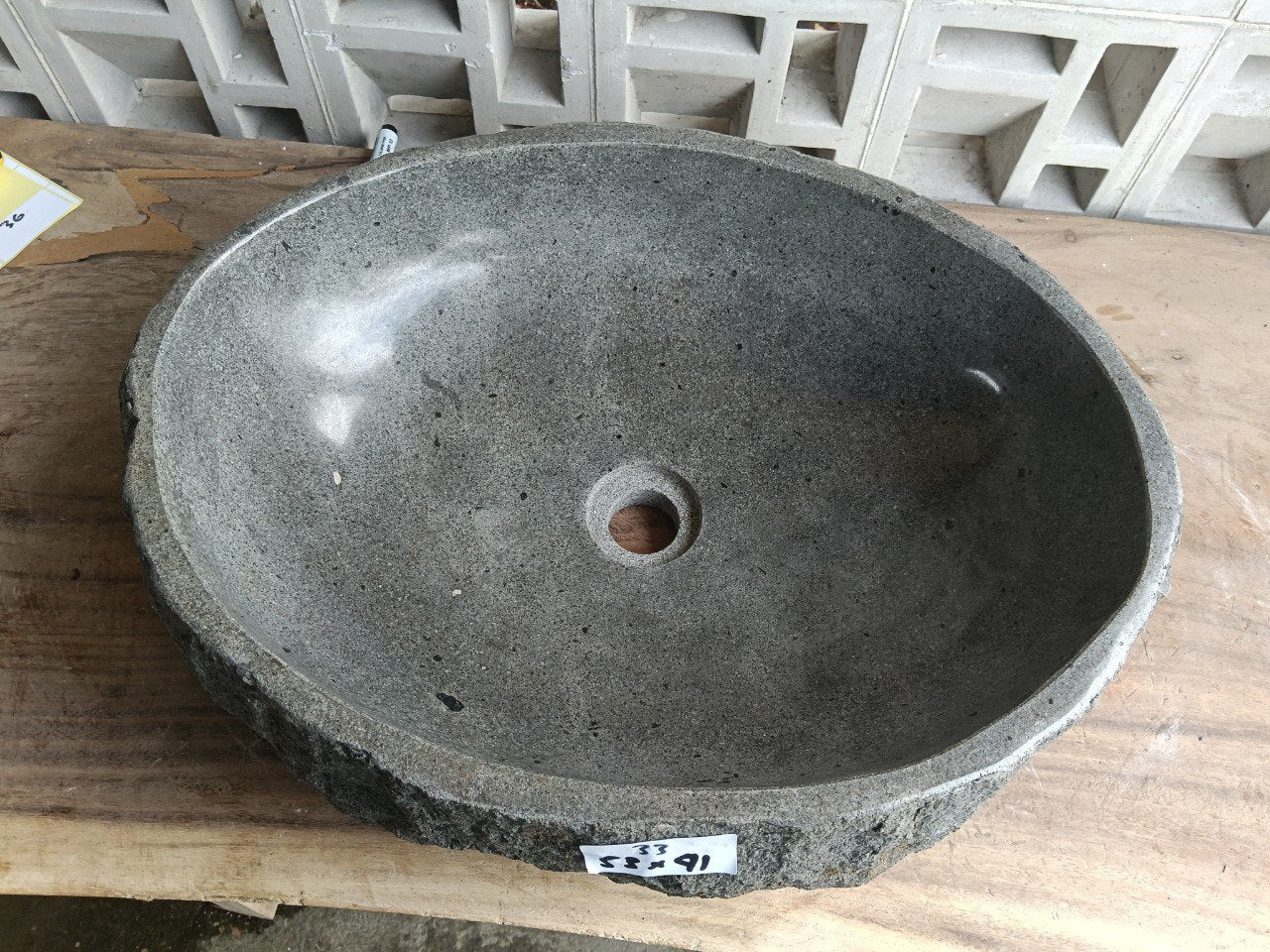Top view of oval light gray andesite stone sink ndz6033-5341
