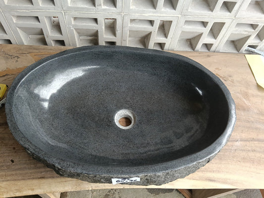 Top view of elongated oval dark gray andesite stone sink ndz6042-6040
