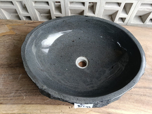 Top view of oval dark gray andesite stone sink ndz6002-5142
