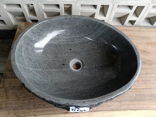 Top view of oval dark gray andesite stone sink ndz6004-5142
