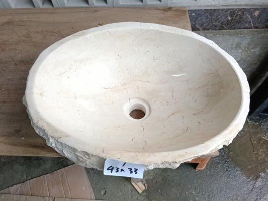 Top view of oval beige marble stone sink mrb6001-4333
