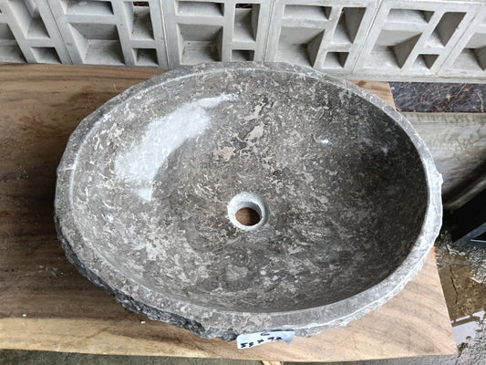 Top view of oval gray marble stone sink mrb6006-5347
